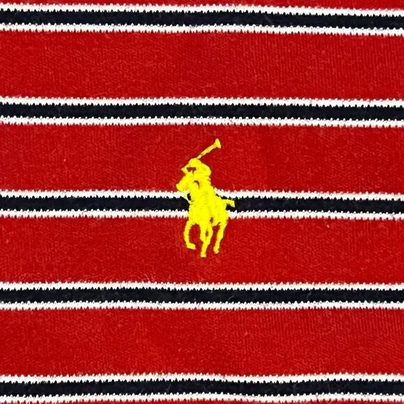 Vintage Polo Ralph Lauren Red and White Classic Fit Striped Polo Shirt - Medium - Picture 2 of 5